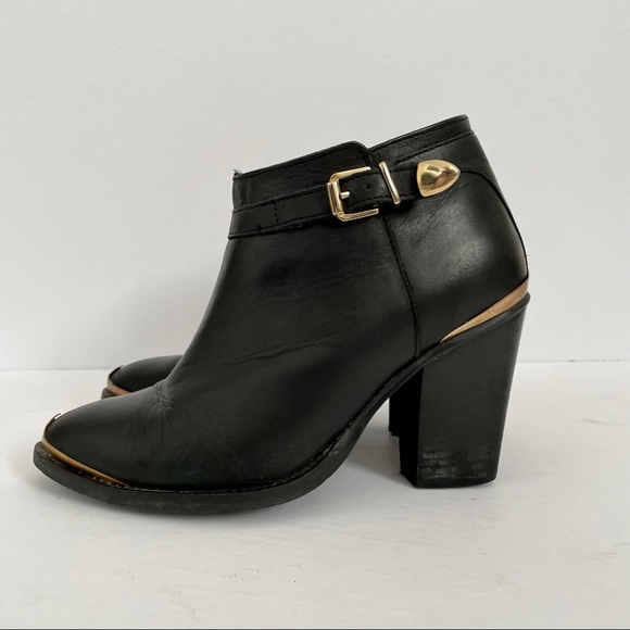 Cowboy leather booties with brass detailing. - Picture 3 of 6